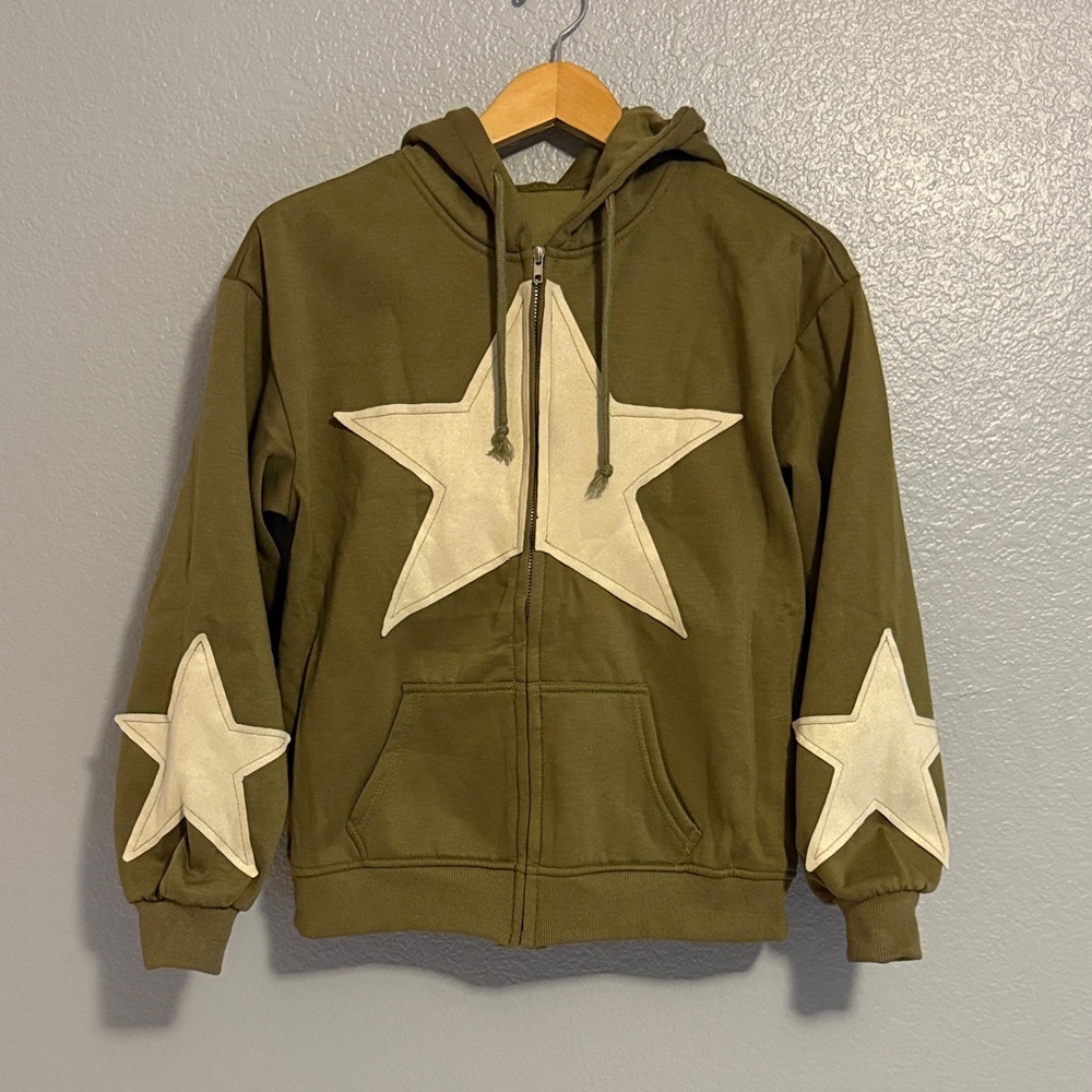 Womens Olive Hoodie with Stars
